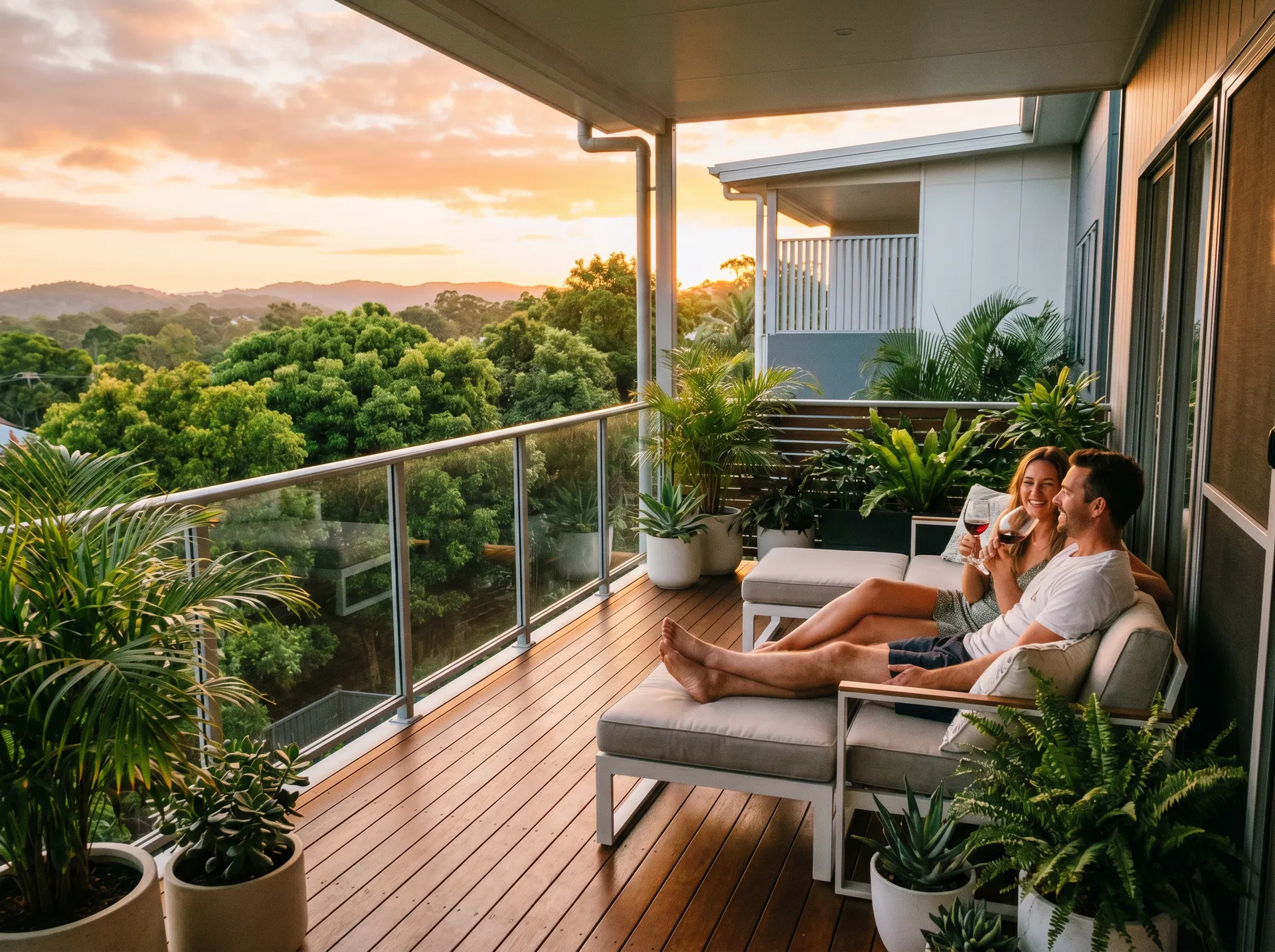 Private balcony with sunset views